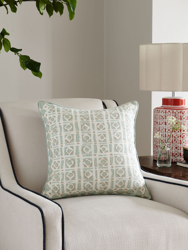 Nina Campbell Aqua Blue Batik Check Cushion - Image 1 of 4