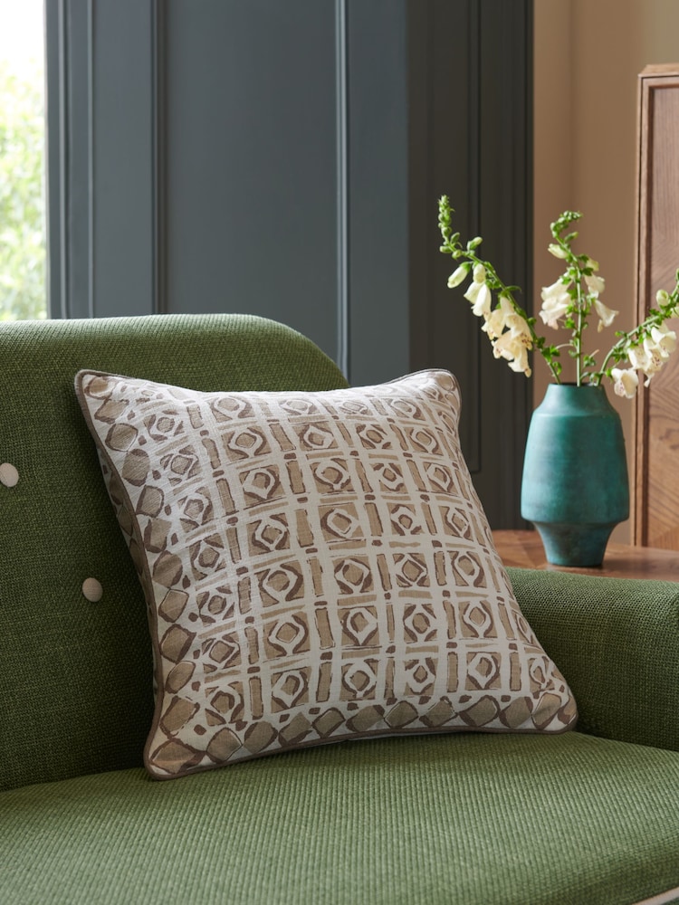 Nina Campbell Natural Batik Check Cushion - Image 1 of 4