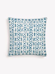 Nina Campbell Navy Blue 100% Cotton Batik Check Cushion - Image 2 of 4