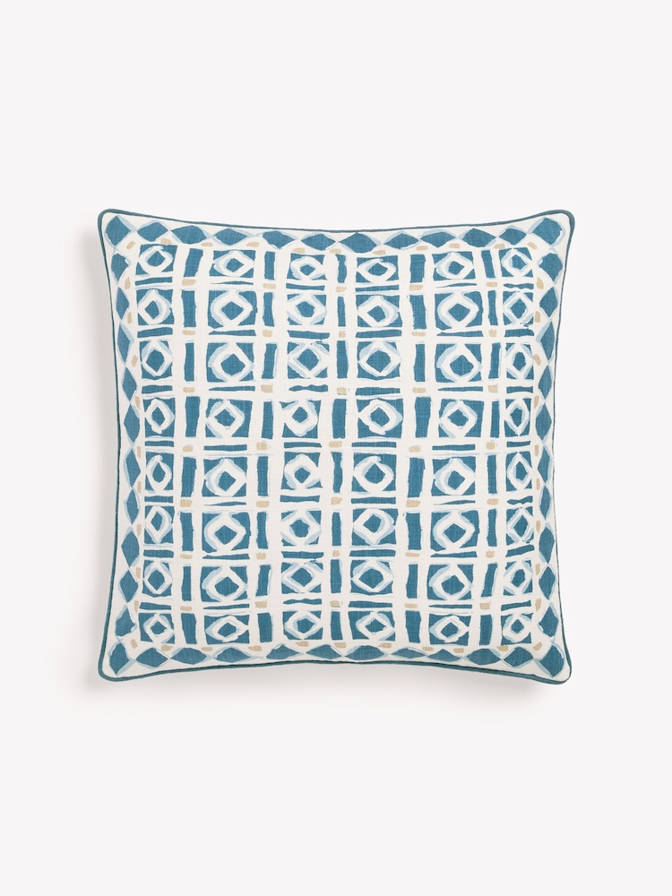 Nina Campbell Navy Blue 100% Cotton Batik Check Cushion - Image 2 of 4