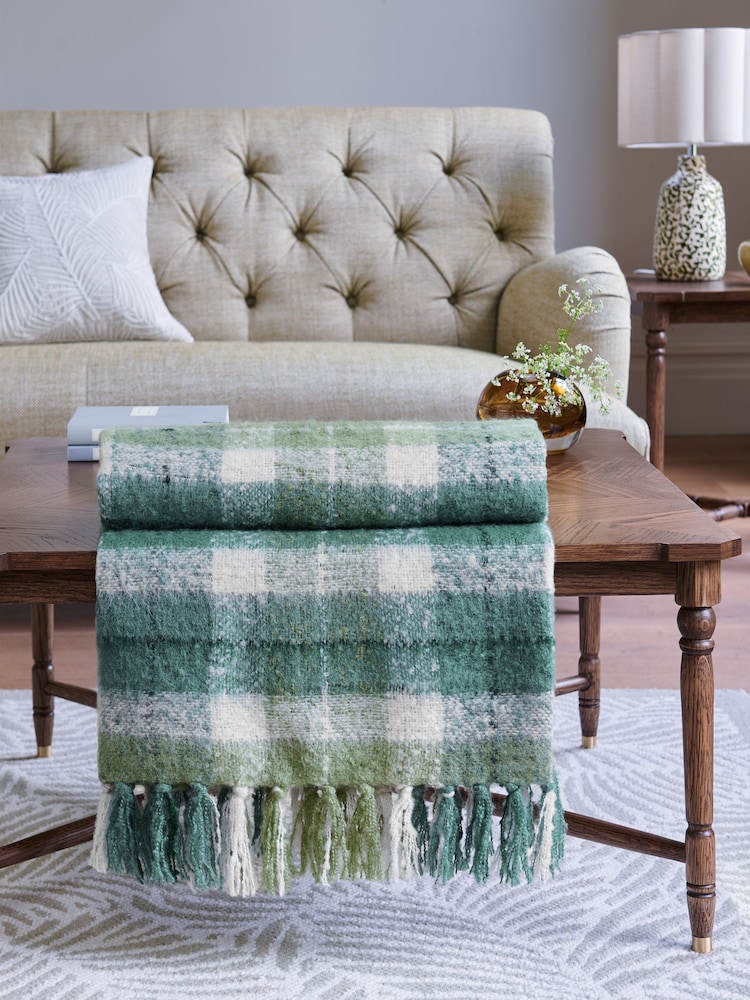 Nina Campbell Teal Check Brushed Throw - Image 1 of 2 Nina Campbell Teal Check Brushed Throw - Image 1 of 2