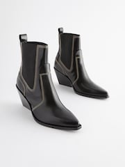 črna - Usnjeni kavbojski škornji z okrasnimi šivi Forever Comfort® - Slika 5 iz 10