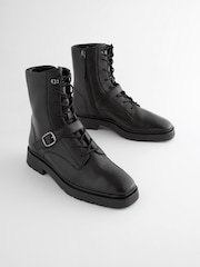 Black Forever Comfort® Lace Up Strap Detail Ankle Boots - Image 1 of 6