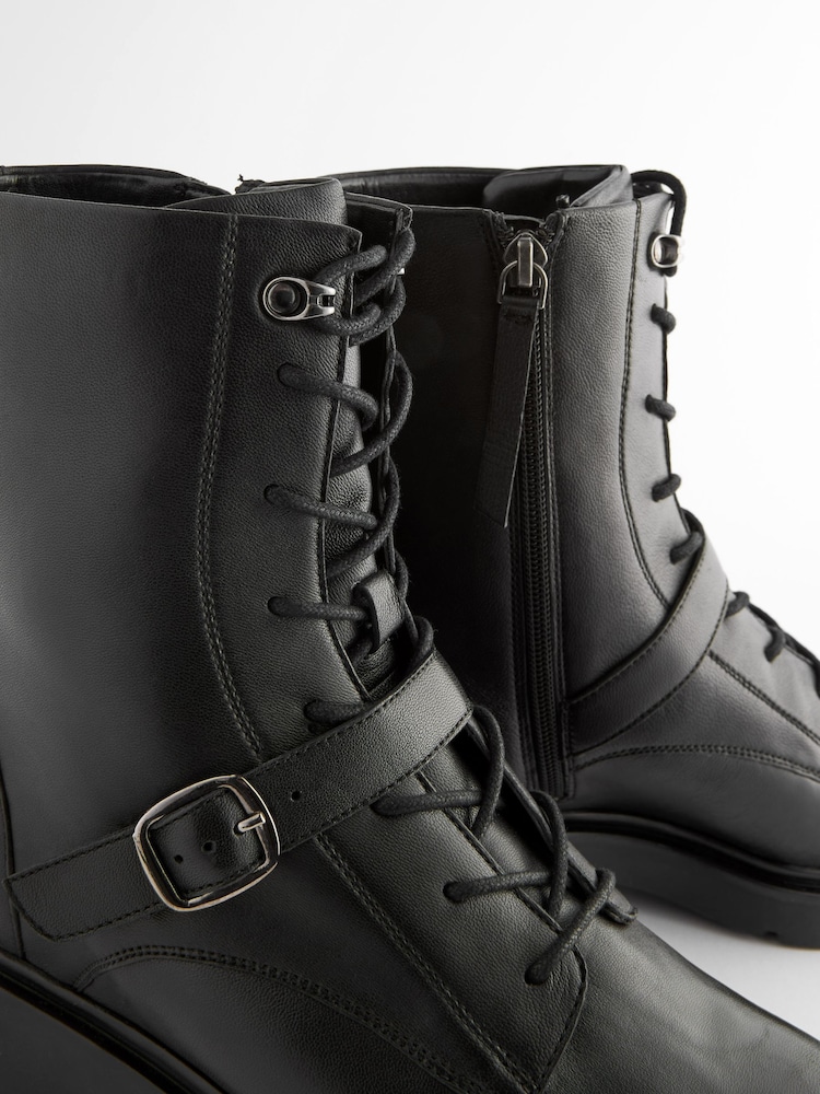 Black Forever Comfort® Lace Up Strap Detail Ankle Boots - Image 6 of 6