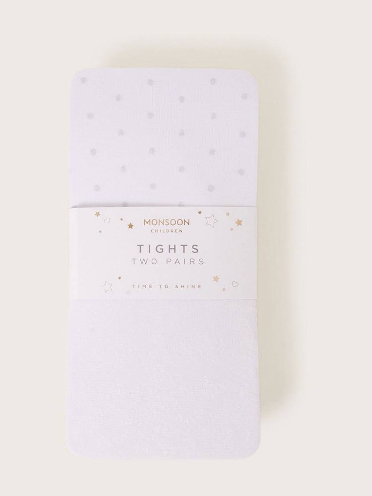 Monsoon Silver Baroque And Glitter Spot Tights 2 Pack - Image 2 of 2 Monsoon Silver Baroque And Glitter Spot Tights 2 Pack - Image 2 of 2