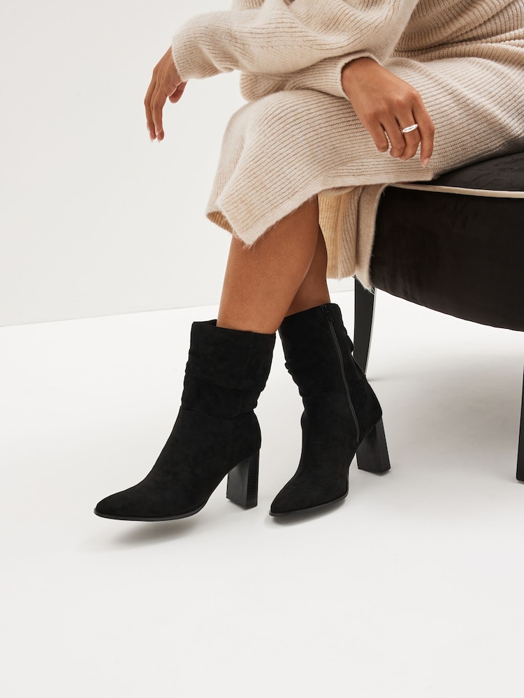 Black Forever Comfort® Heeled Slouch Midi Boots - Image 1 of 8