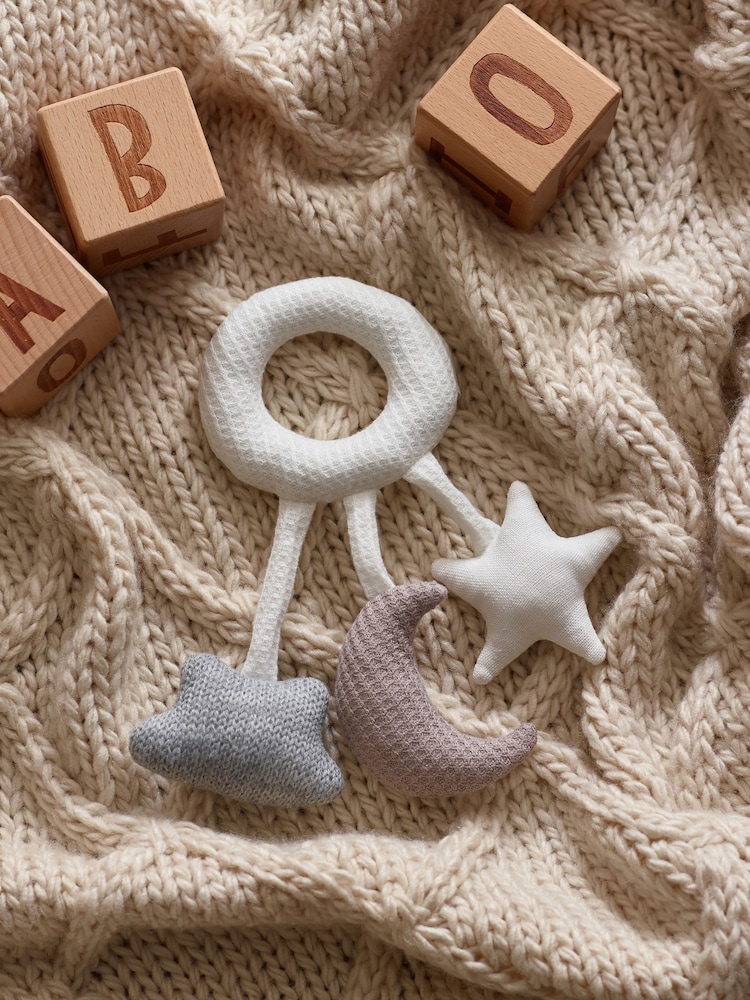 White Moon & Star Baby Rattle - Image 2 of 3 White Moon & Star Baby Rattle - Image 2 of 3