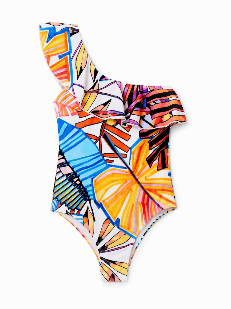 Desigual Tropical Asymmetric One Shoulder White Swimsuit - Image 5 of 5 Desigual Tropical Asymmetric One Shoulder White Swimsuit - Image 5 of 5