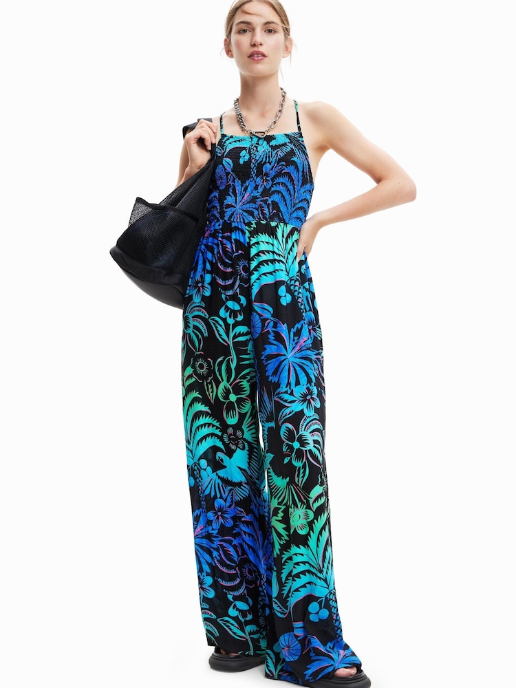 Desigual Tropical Green Print Wide Leg Jumpsuit - Image 1 of 5 Desigual Tropical Green Print Wide Leg Jumpsuit - Image 1 of 5