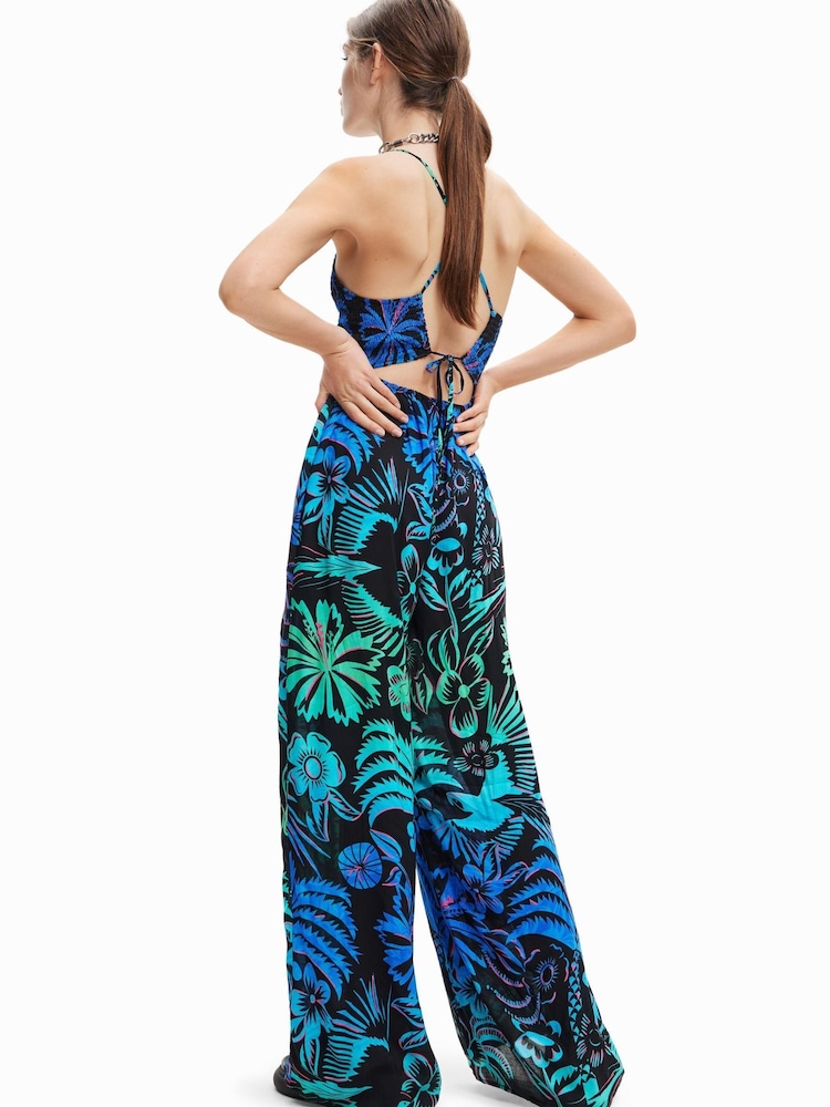 Desigual Tropical Green Print Wide Leg Jumpsuit - Image 2 of 5 Desigual Tropical Green Print Wide Leg Jumpsuit - Image 2 of 5