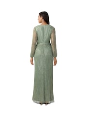 Adrianna Papell Green Metallic Mesh Draped Gown - Image 2 of 5