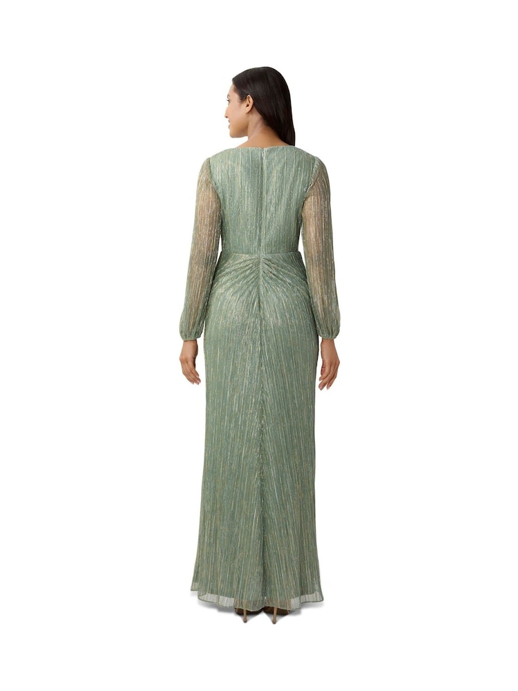 Adrianna Papell Green Metallic Mesh Draped Gown - Image 2 of 5