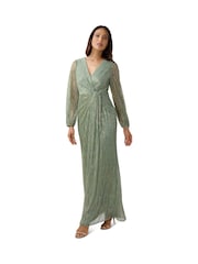 Adrianna Papell Green Metallic Mesh Draped Gown - Image 3 of 5