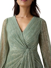 Adrianna Papell Green Metallic Mesh Draped Gown - Image 4 of 5