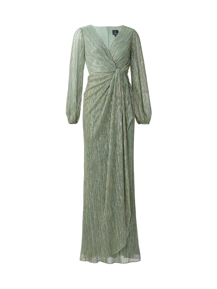 Adrianna Papell Green Metallic Mesh Draped Gown - Image 5 of 5