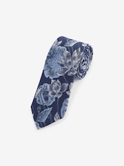 Dark Blue Floral Silk Pattern Tie - Image 1 of 3