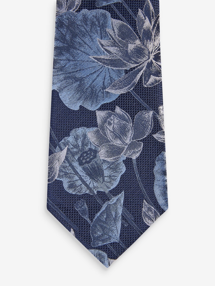 Dark Blue Floral Silk Pattern Tie - Image 3 of 3