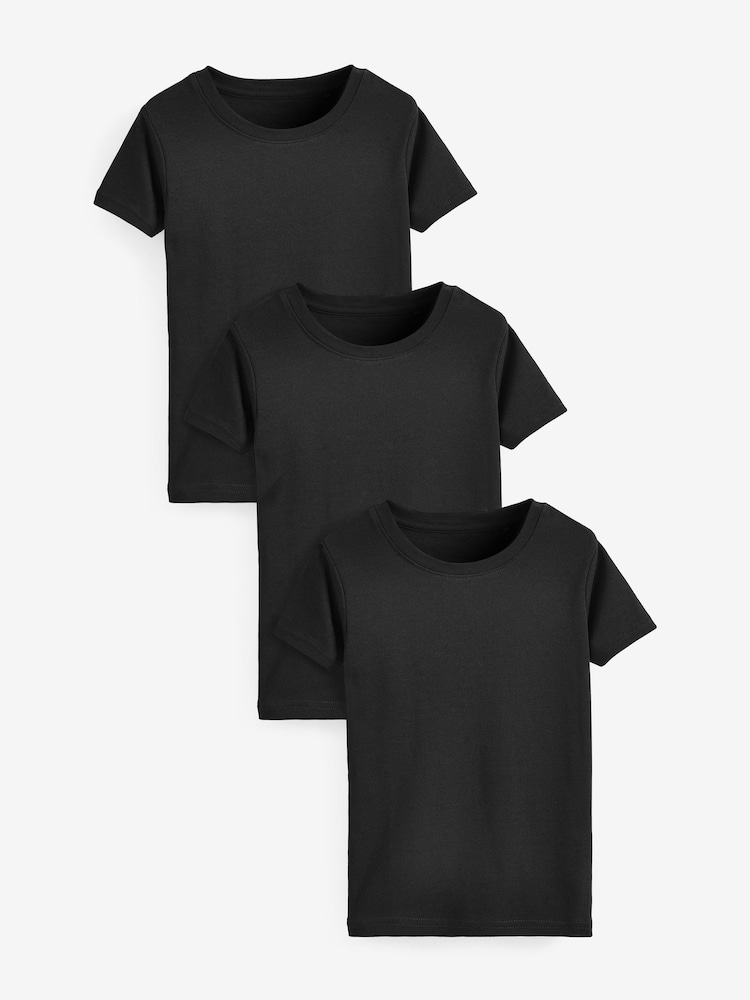 Black 100% Cotton Short Sleeve Vests 3 Pack (1.5-16yrs) - Image 1 of 3 Black 100% Cotton Short Sleeve Vests 3 Pack (1.5-16yrs) - Image 1 of 3