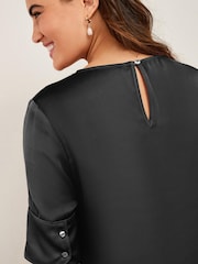 Black Curved Hem Satin Formal T-Shirt Short Sleeves Top - Image 4 of 5
