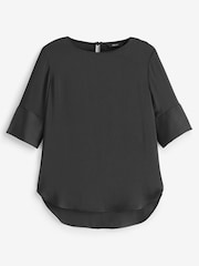 Black Curved Hem Satin Formal T-Shirt Short Sleeves Top - Image 5 of 5