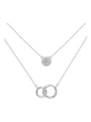 Caramel Jewellery London Silver Tone Sparkly Hoop Entwined Double Layer Charm Necklace - Image 3 of 6