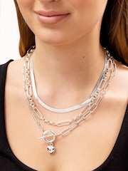Caramel Jewellery London Silver Tone Chunky Layered T-Bar Necklace - Image 1 of 5