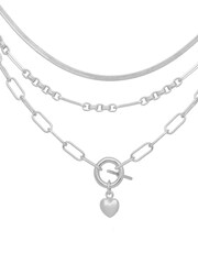 Caramel Jewellery London Silver Tone Chunky Layered T-Bar Necklace - Image 2 of 5
