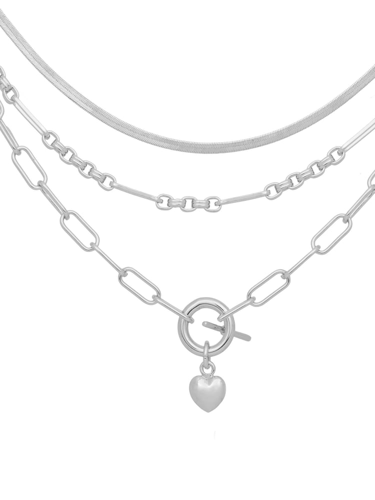 Caramel Jewellery London Silver Tone Chunky Layered T-Bar Necklace - Image 2 of 5