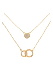 Caramel Jewellery London Gold Tone Sparkly Hoop Entwined Double Layer Charm Necklace - Image 3 of 6