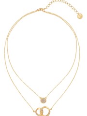 Caramel Jewellery London Gold Tone Sparkly Hoop Entwined Double Layer Charm Necklace - Image 5 of 6