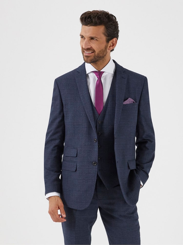 Skopes Warner Blue Check Tailored Sustainable Suit Jacket - Image 2 of 4
