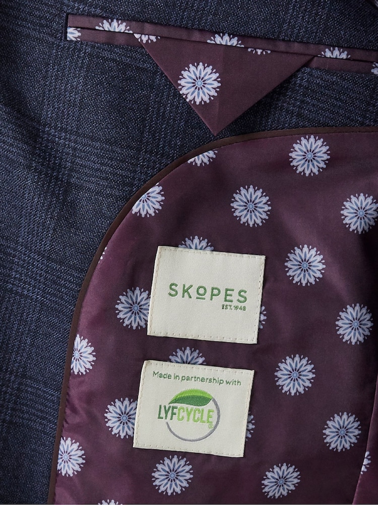 Skopes Warner Blue Check Tailored Sustainable Suit Jacket - Image 4 of 4