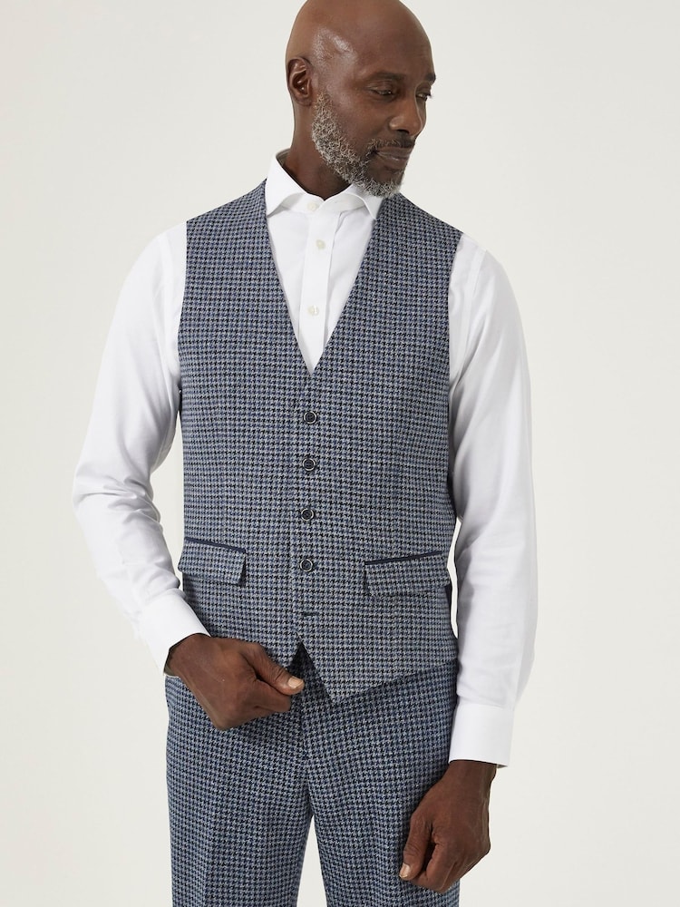 Skopes Gillis Grey Navy Blue Dogtooth Suit Waistcoat - Image 1 of 1