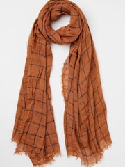 FatFace Orange Linen Check Scarf - Image 1 of 1