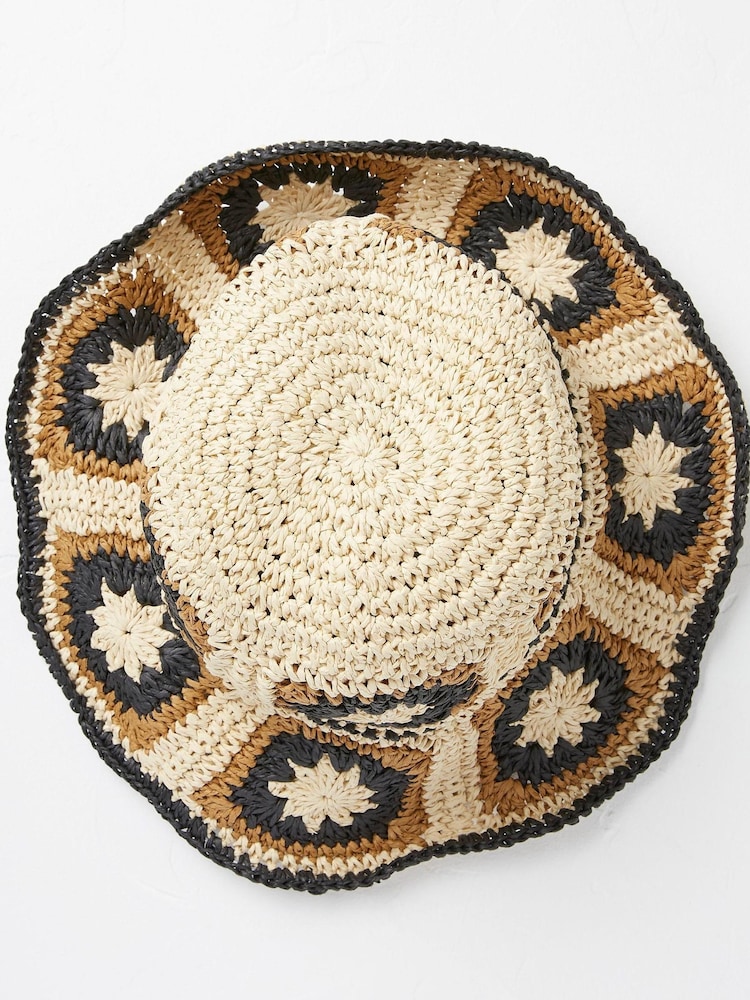 FatFace Natural Crochet Bucket Hat - Image 2 of 4 FatFace Natural Crochet Bucket Hat - Image 2 of 4