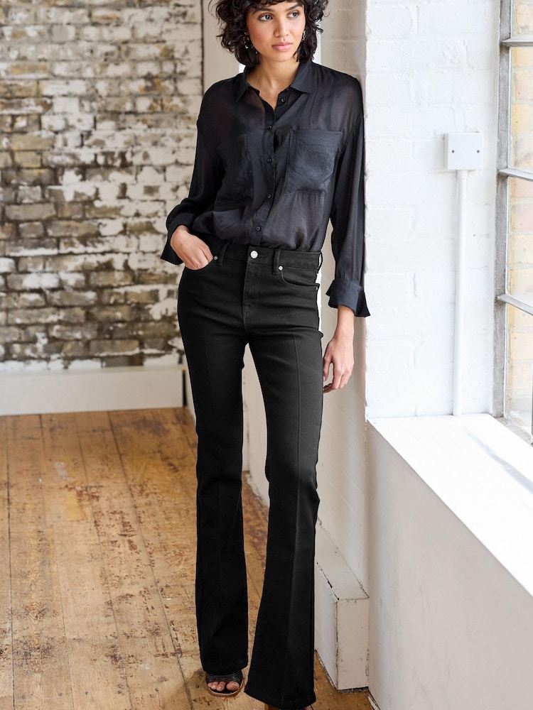 Black Press Crease Flared Jeans - Image 1 of 6