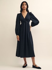 Nobody's Child Martha Wrap Black Midi Dress - Image 1 of 4