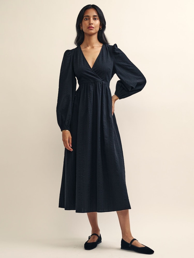 Nobody's Child Martha Wrap Black Midi Dress - Image 1 of 4 Nobody's Child Martha Wrap Black Midi Dress - Image 1 of 4