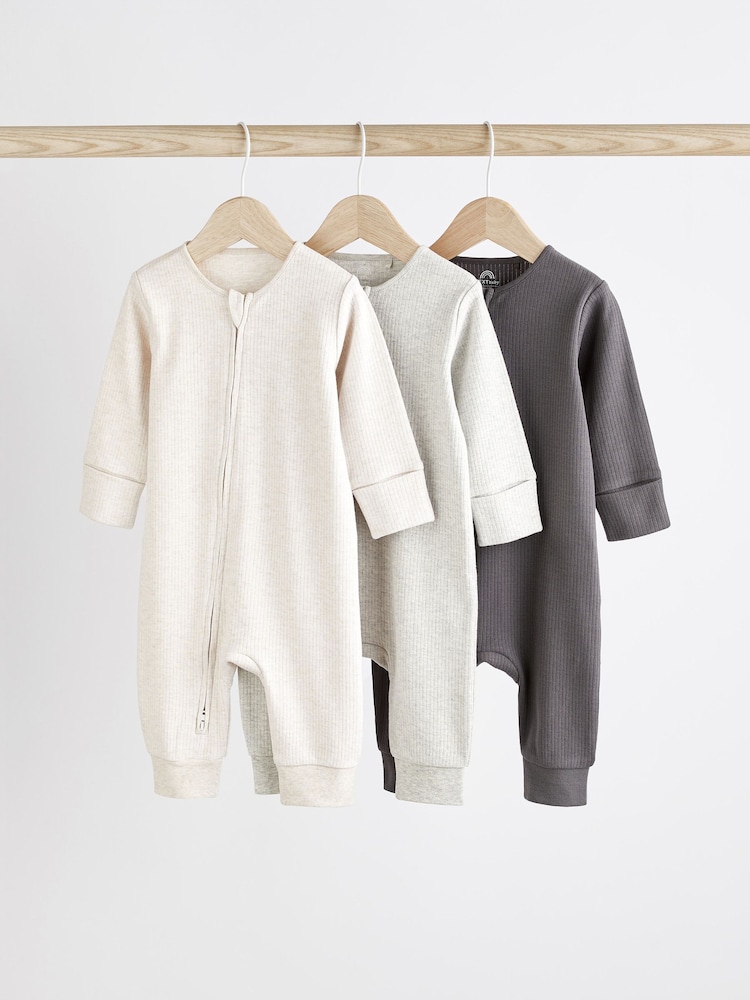 Neutral Baby Footless 2 Way Zip 100% Cotton Sleepsuits 3 Pack (0mths-3yrs) - Image 1 of 8