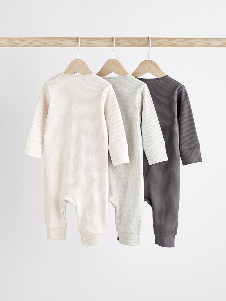 Neutral Baby Footless 2 Way Zip 100% Cotton Sleepsuits 3 Pack (0mths-3yrs) - Image 2 of 8