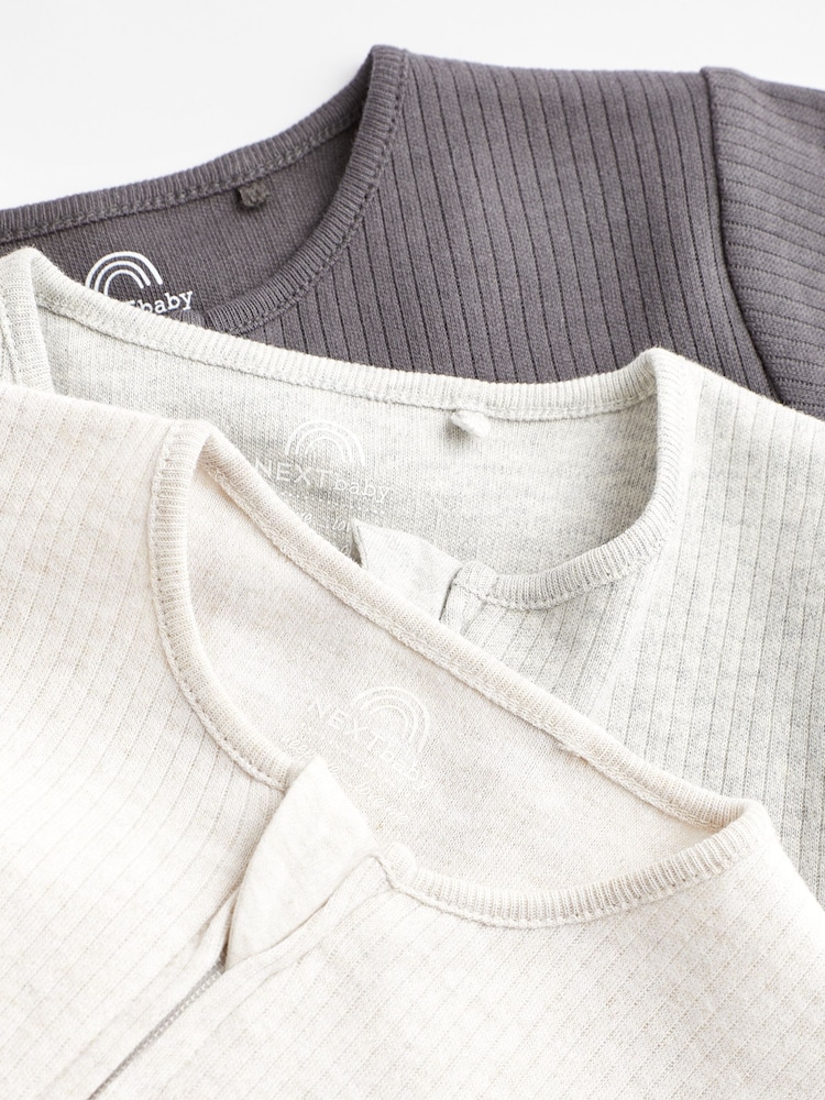 Neutral Baby Footless 2 Way Zip 100% Cotton Sleepsuits 3 Pack (0mths-3yrs) - Image 4 of 8