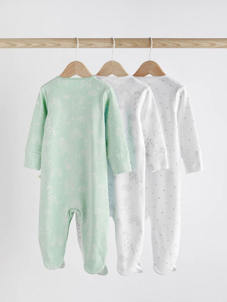 Mint Green Essential Cotton Baby Sleepsuits 3 Pack (0-2yrs) - Image 2 of 12