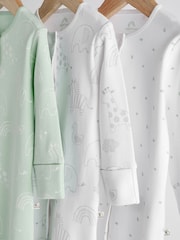 Mint Green Essential Cotton Baby Sleepsuits 3 Pack (0-2yrs) - Image 4 of 12