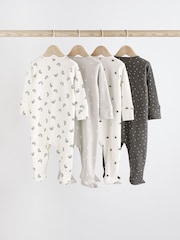 Monochrome 4 Pack Baby Printed Long Sleeve Sleepsuits (0-2yrs) - Image 2 of 13
