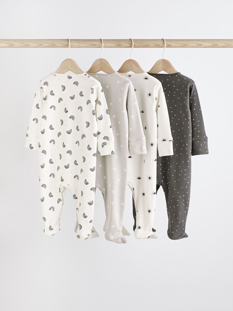 Monochrome 4 Pack Baby Printed Long Sleeve Sleepsuits (0-2yrs) - Image 2 of 13