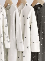 Monochrome 4 Pack Baby Printed Long Sleeve Sleepsuits (0-2yrs) - Image 4 of 13