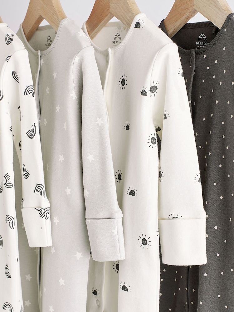 Monochrome 4 Pack Baby Printed Long Sleeve Sleepsuits (0-2yrs) - Image 4 of 13
