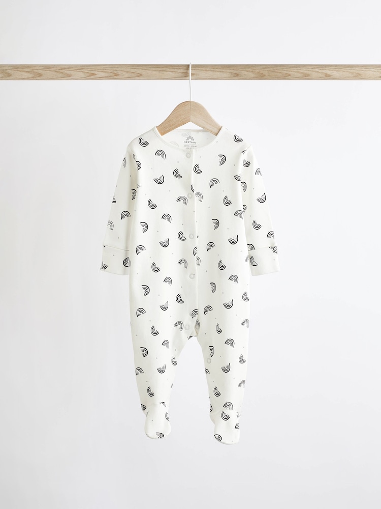 Monochrome 4 Pack Baby Printed Long Sleeve Sleepsuits (0-2yrs) - Image 5 of 13