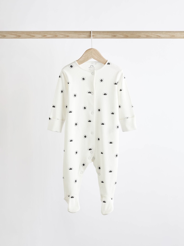 Monochrome 4 Pack Baby Printed Long Sleeve Sleepsuits (0-2yrs) - Image 7 of 13