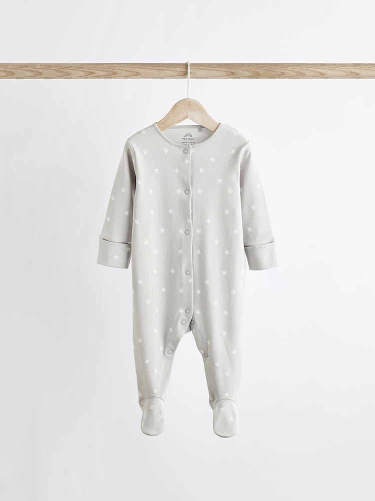 Monochrome 4 Pack Baby Printed Long Sleeve Sleepsuits (0-2yrs) - Image 8 of 13